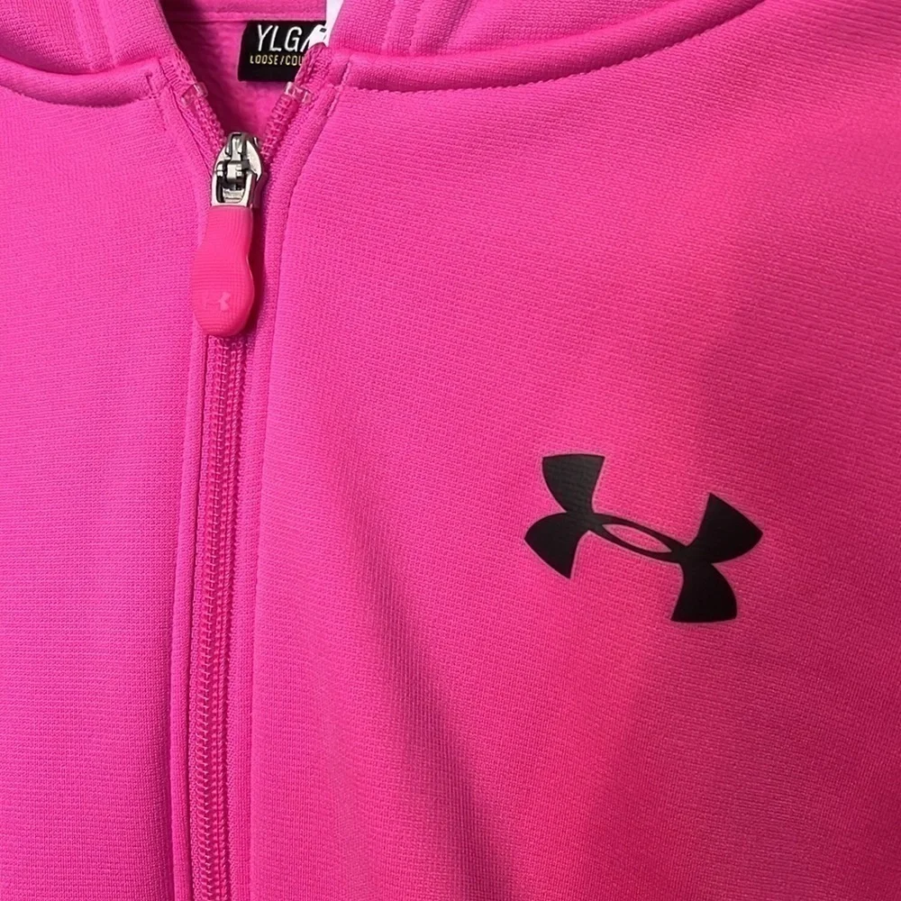 Under Armour Full Zip Jacket with Hood, Loose, Cold Gear, Hot Pink, Youth Large